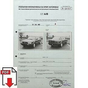 1992 Audi 80 2.0 E B4 FIA homologation form PDF download